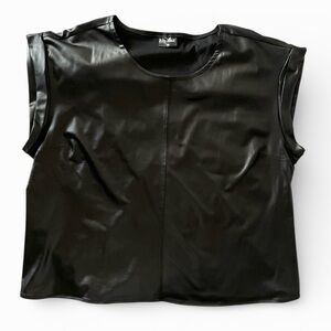 NWOT Olivia Jordan black faux leather capped sleeved top sz XL new without tags